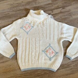 Vintage Sweater 90s Hand Loomed Sweater Large Cowl Neck Colter Bay